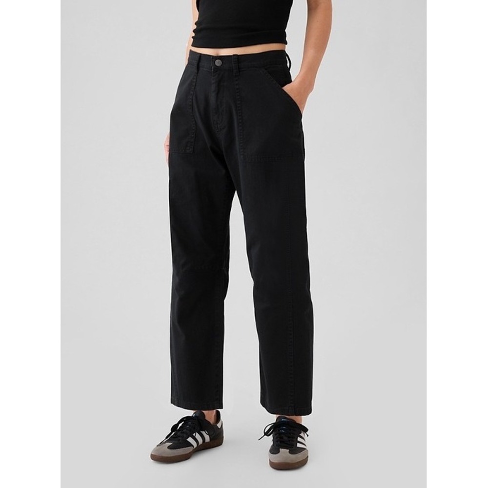 Gap Mid Rise Twill Barrel Pants Black Size 10 Tall 100% Cotton